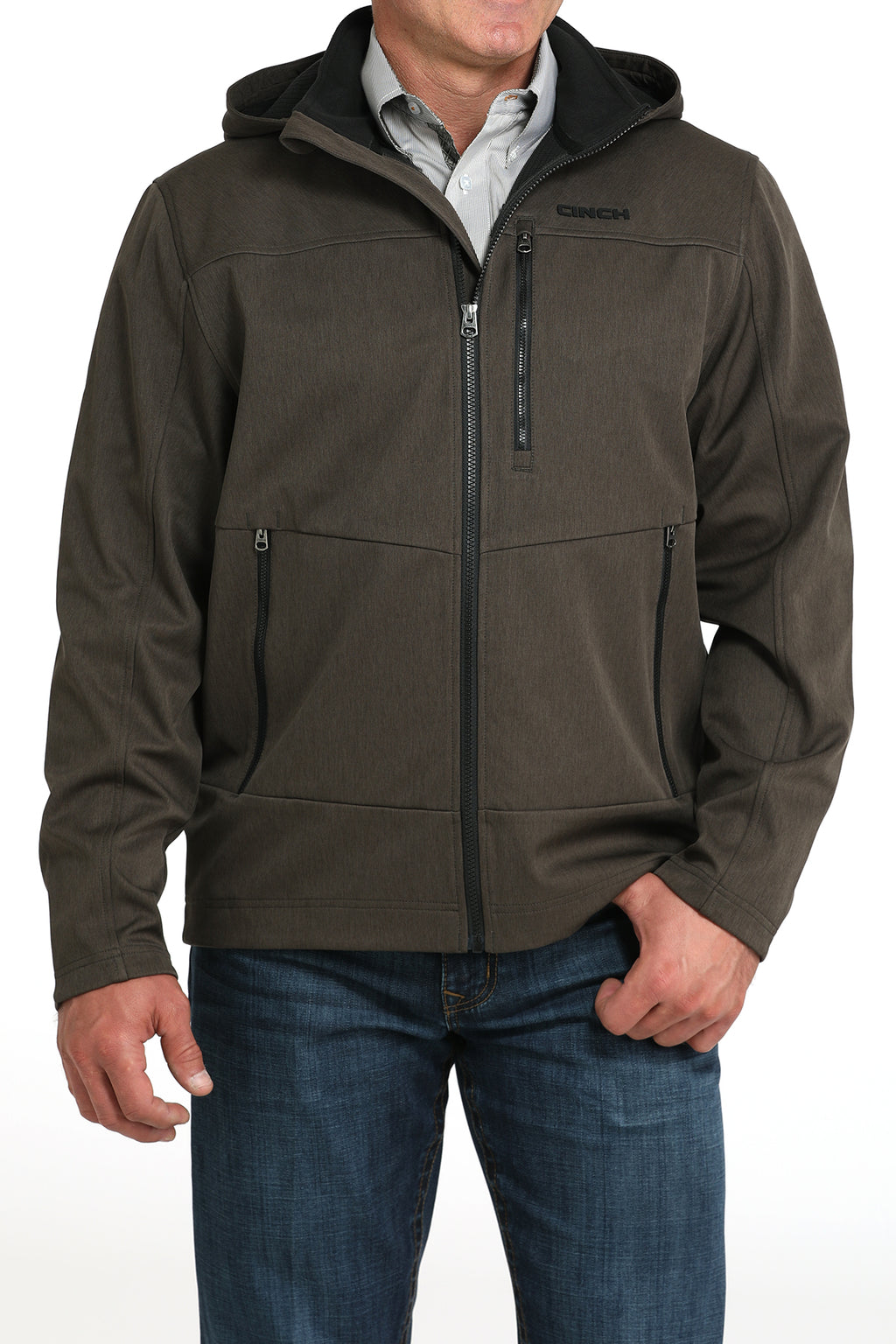 CINCH Men's Brown Hooded Soft Shell Jacket