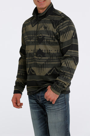 CINCH Men's Olive and Black Half Zip Sweater