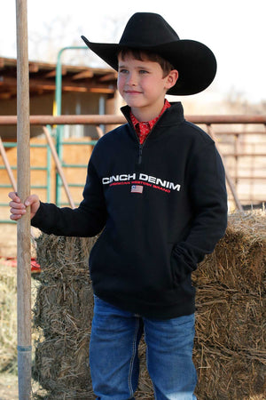 CINCH Boy's Black Quarter Zip Sweater