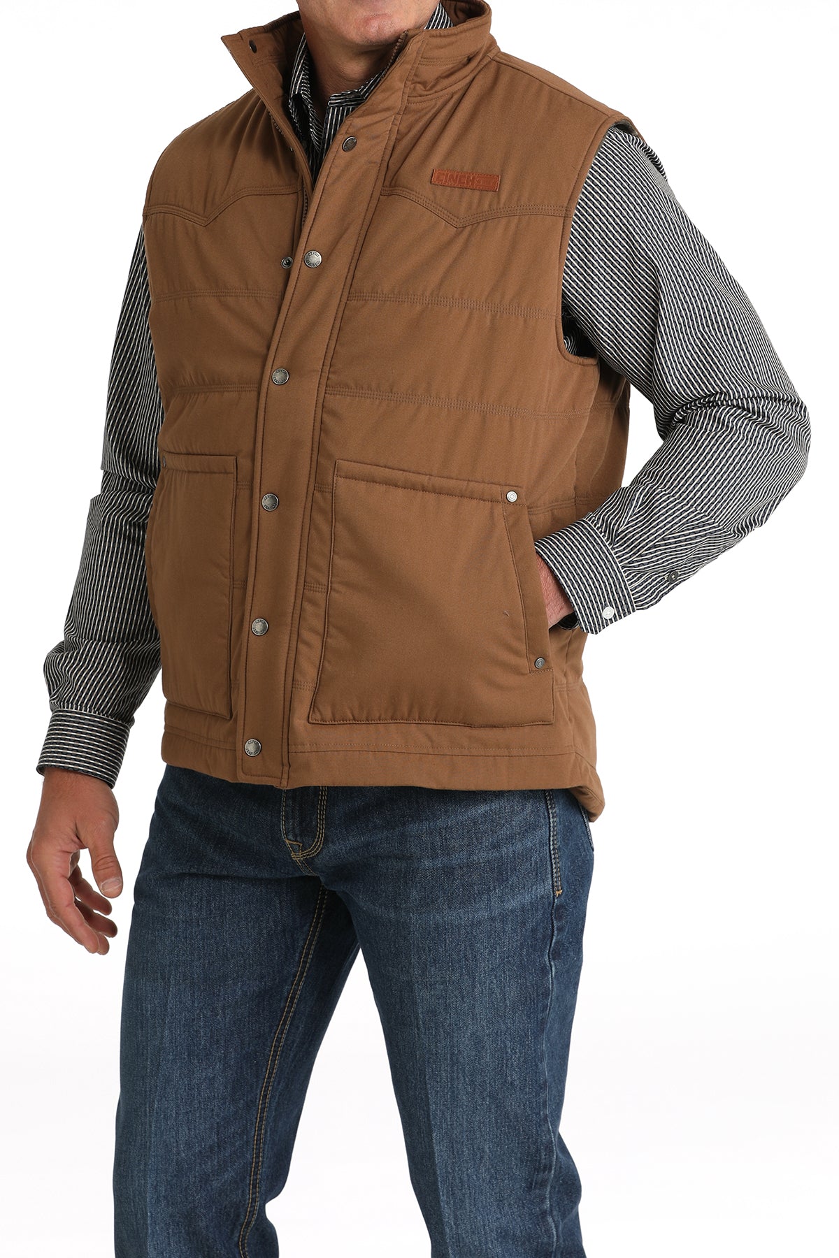 CINCH Men's Brown Wax Coated Quilted Vest