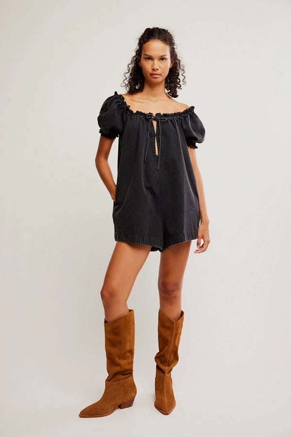 FREE PEOPLE We The Free Daisy Denim Babydoll Romper (Black)