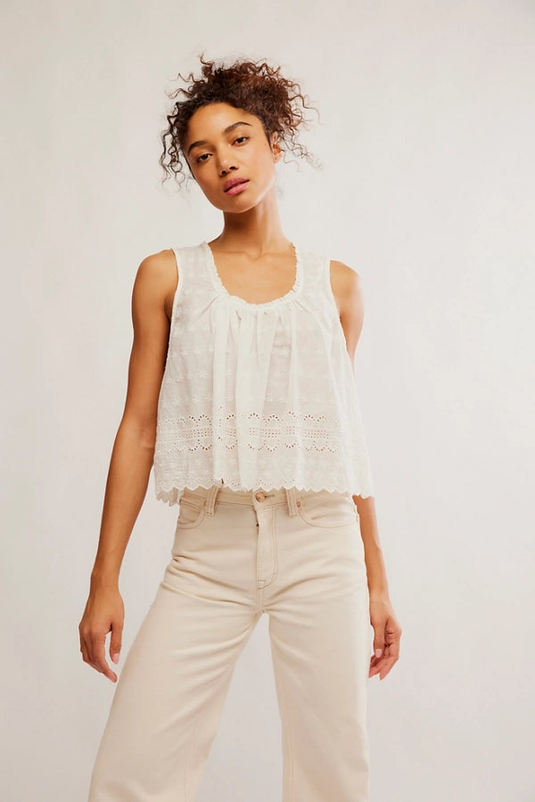 FREE PEOPLE Clean Ivory Marina Eyelet Tank