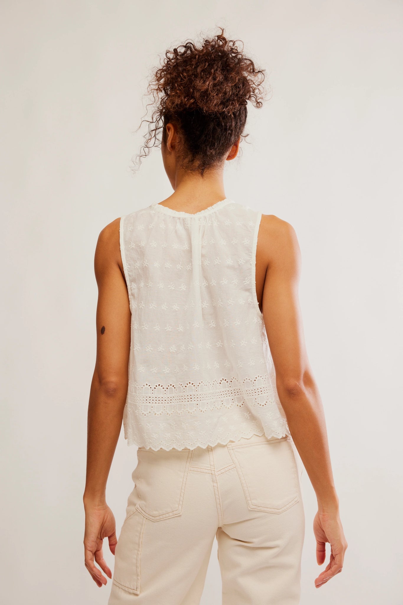 FREE PEOPLE Clean Ivory Marina Eyelet Tank