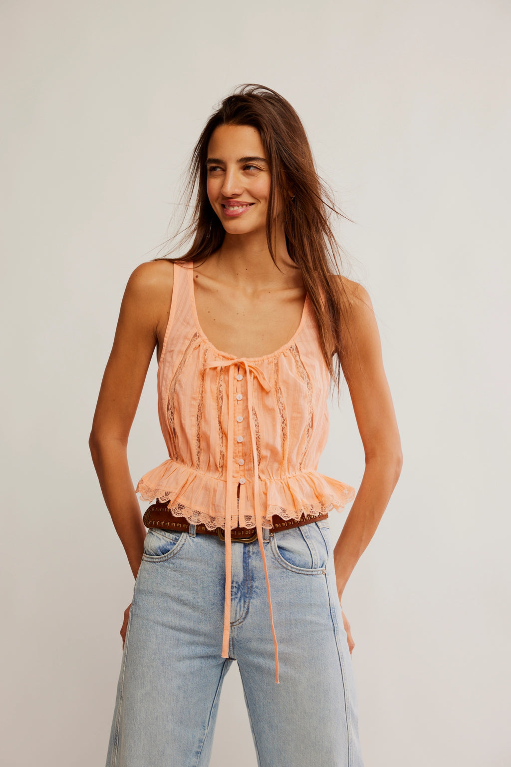 FREE PEOPLE Spring Melon Alana Lace Tank