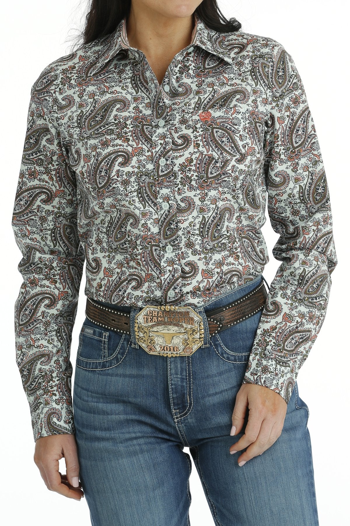 CINCH Women's Light Blue Paisley Button-Down Western Shirt