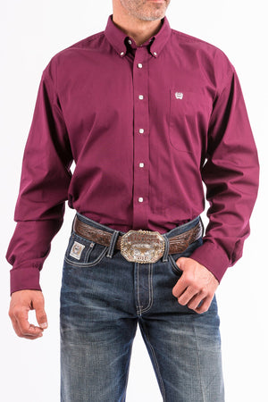 CINCH Men's Solid Burgundy Button-Down Western Shirt