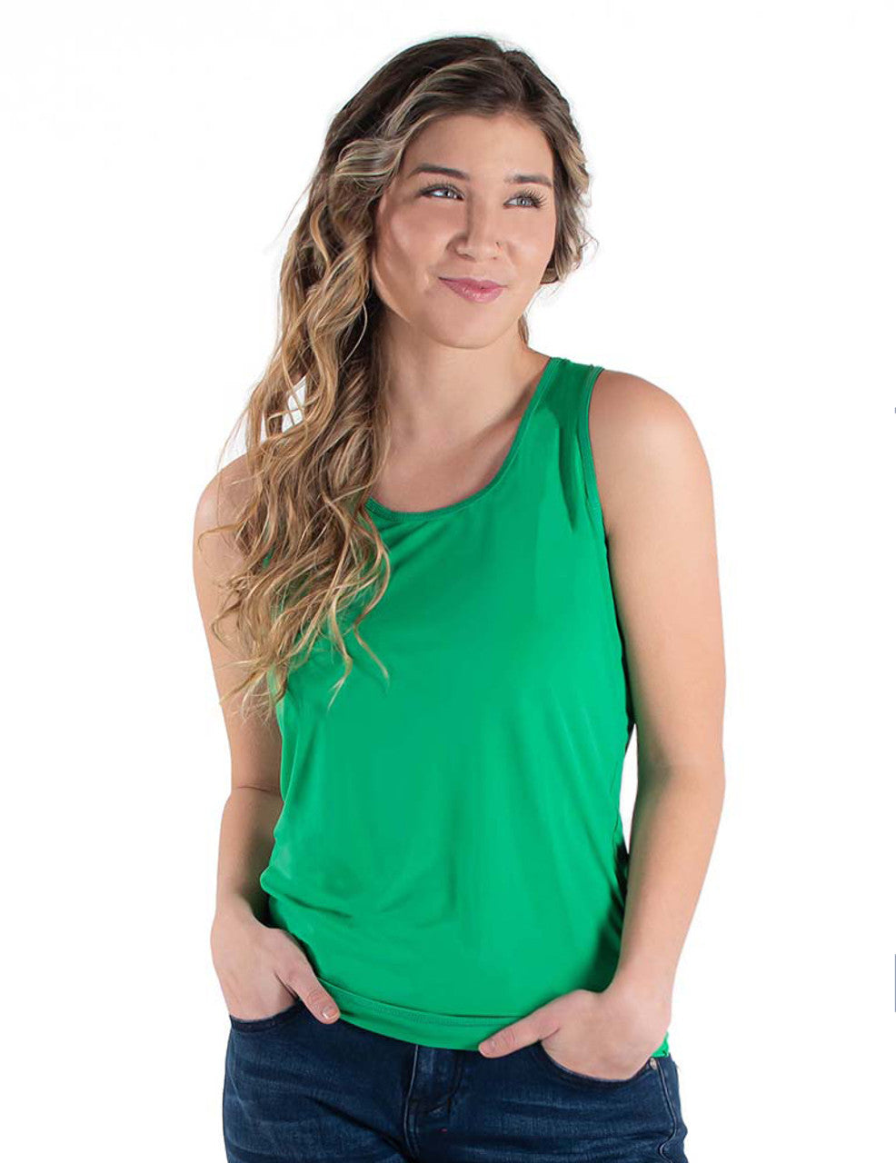 COWGIRL TUFF Women's Money Green Breathe Instant Cooling UPF Racerback Tank