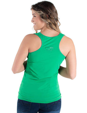 COWGIRL TUFF Women's Money Green Breathe Instant Cooling UPF Racerback Tank