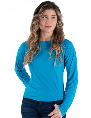 COWGIRL TUFF Women's Aqua Breathe Instant Cooling UPF Long Sleeve Raglan/Baseball Tee