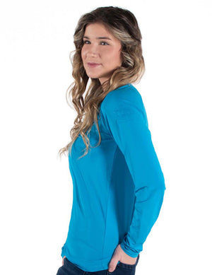 COWGIRL TUFF Women's Aqua Breathe Instant Cooling UPF Long Sleeve Raglan/Baseball Tee