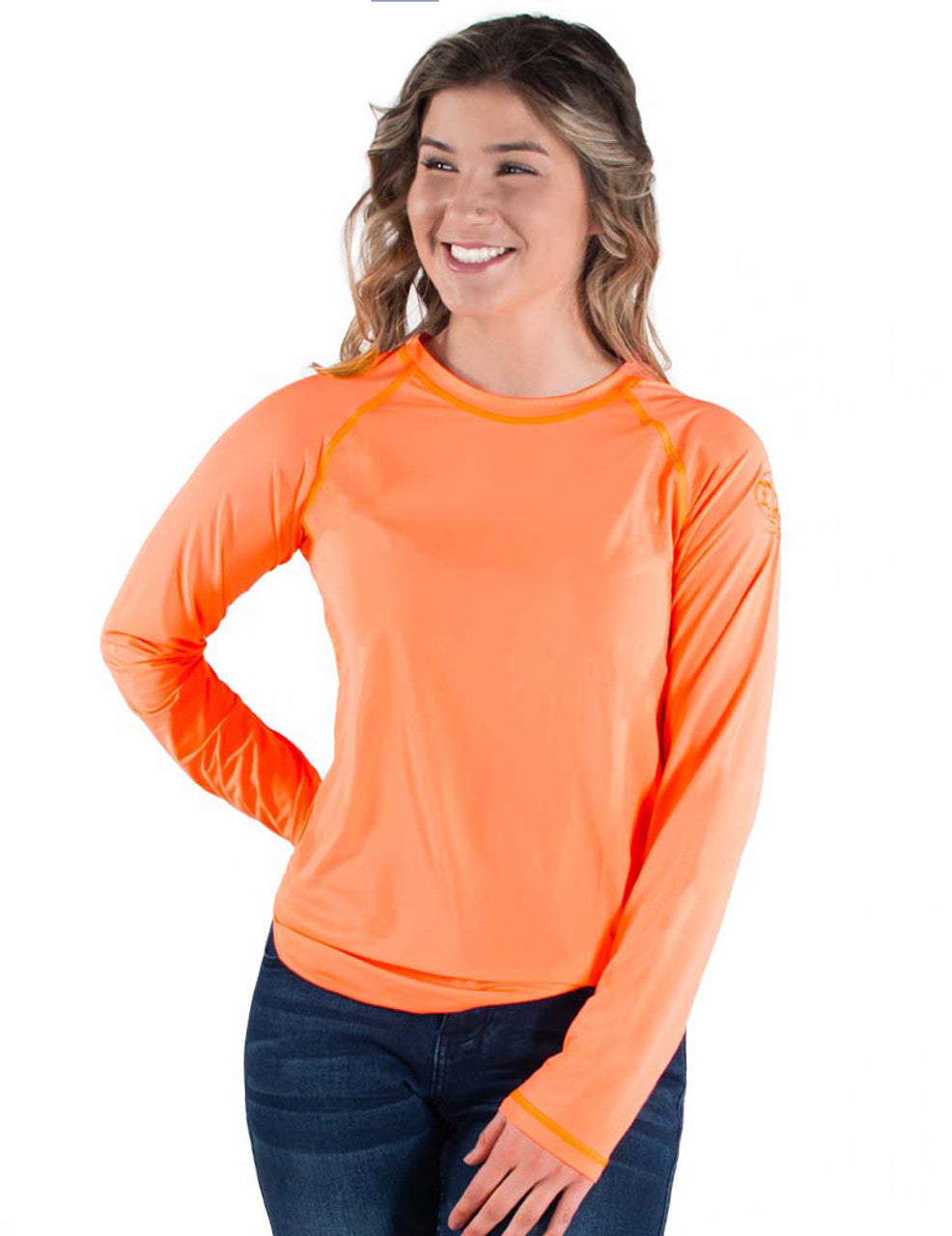 COWGIRL TUFF Women's Tangerine Breathe Instant Cooling UPF Long Sleeve Raglan/Baseball Tee