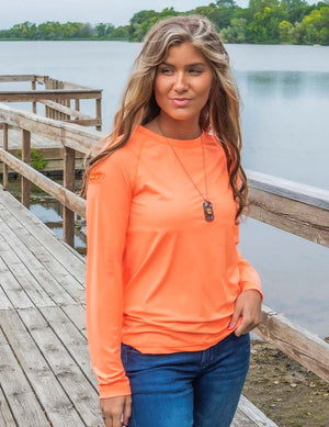 COWGIRL TUFF Women's Tangerine Breathe Instant Cooling UPF Long Sleeve Raglan/Baseball Tee