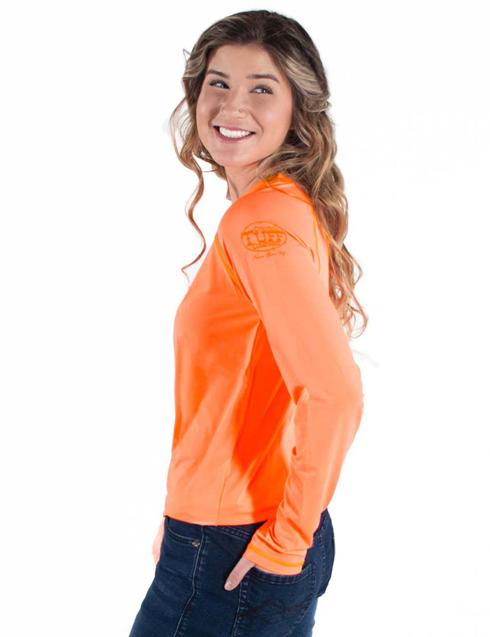 COWGIRL TUFF Women's Tangerine Breathe Instant Cooling UPF Long Sleeve Raglan/Baseball Tee