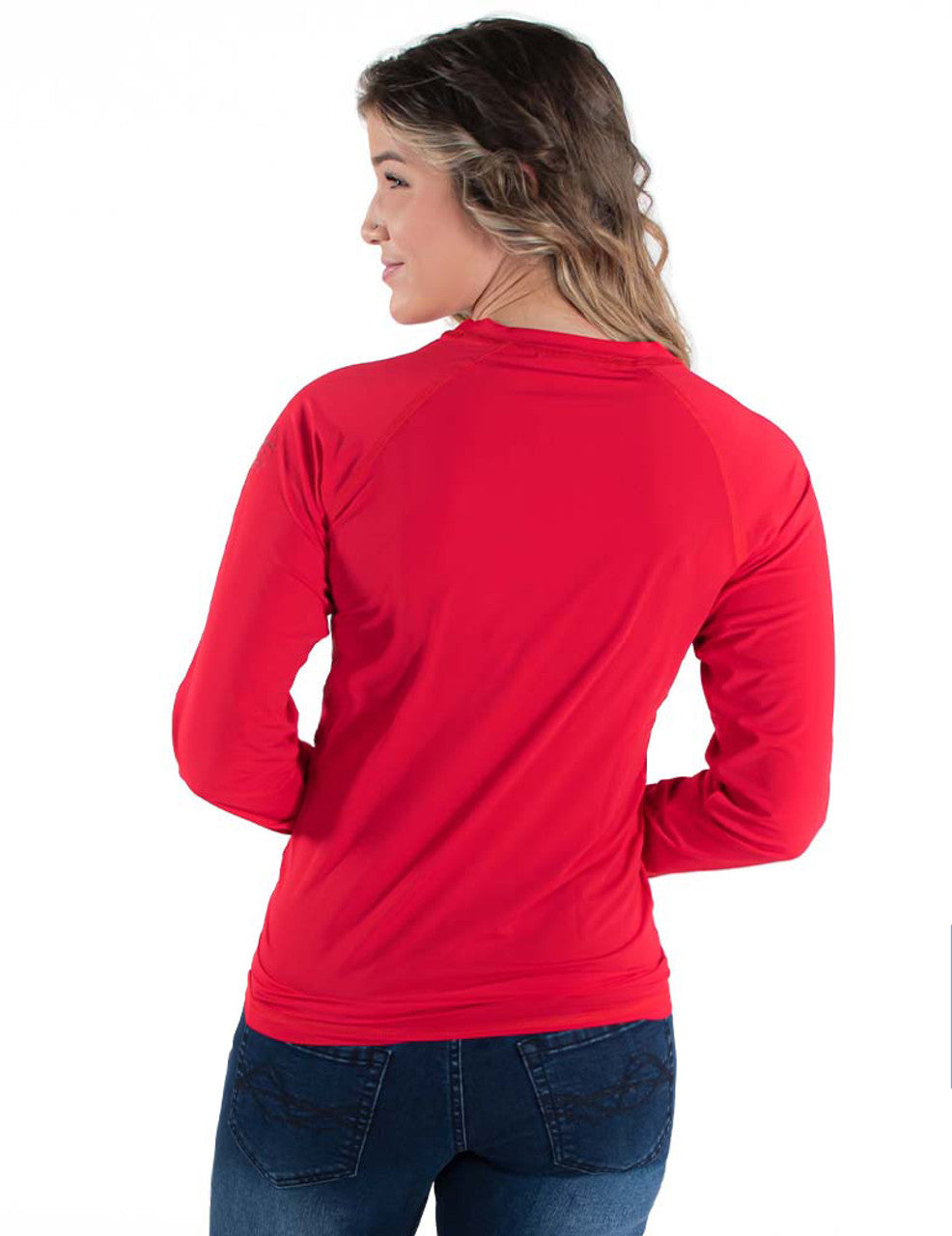 COWGIRL TUFF Women's Red Breathe Instant Cooling UPF Long Sleeve Raglan/Baseball Tee