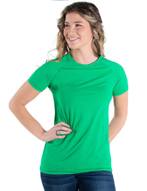 COWGIRL TUFF Women's Money Green Breathe Instant Cooling UPF Short Sleeve Raglan/Baseball Tee