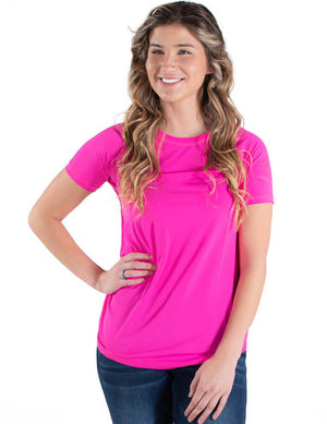 COWGIRL TUFF Women's Hot Pink Breathe Instant Cooling UPF Short Sleeve Raglan/Baseball Tee