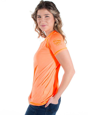 COWGIRL TUFF Women's Tangerine Breathe Instant Cooling UPF Short Sleeve Raglan/Baseball Tee