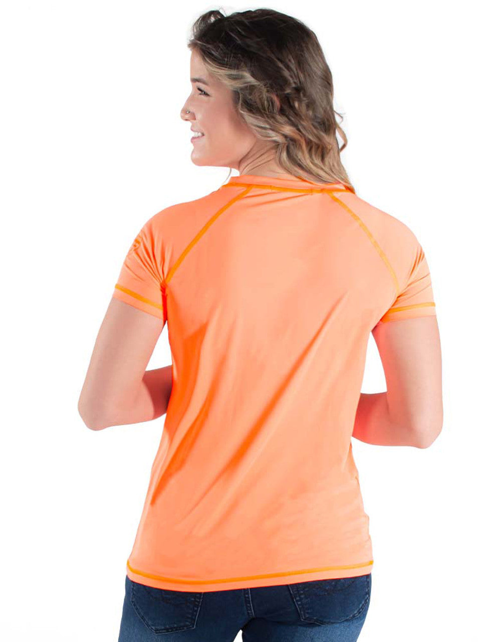 COWGIRL TUFF Women's Tangerine Breathe Instant Cooling UPF Short Sleeve Raglan/Baseball Tee