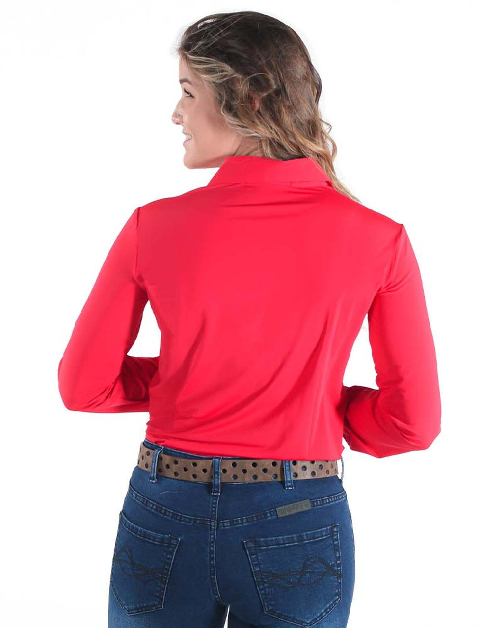 COWGIRL TUFF Women's Bright Red Breathe Cooling UPF Pullover Button-Down