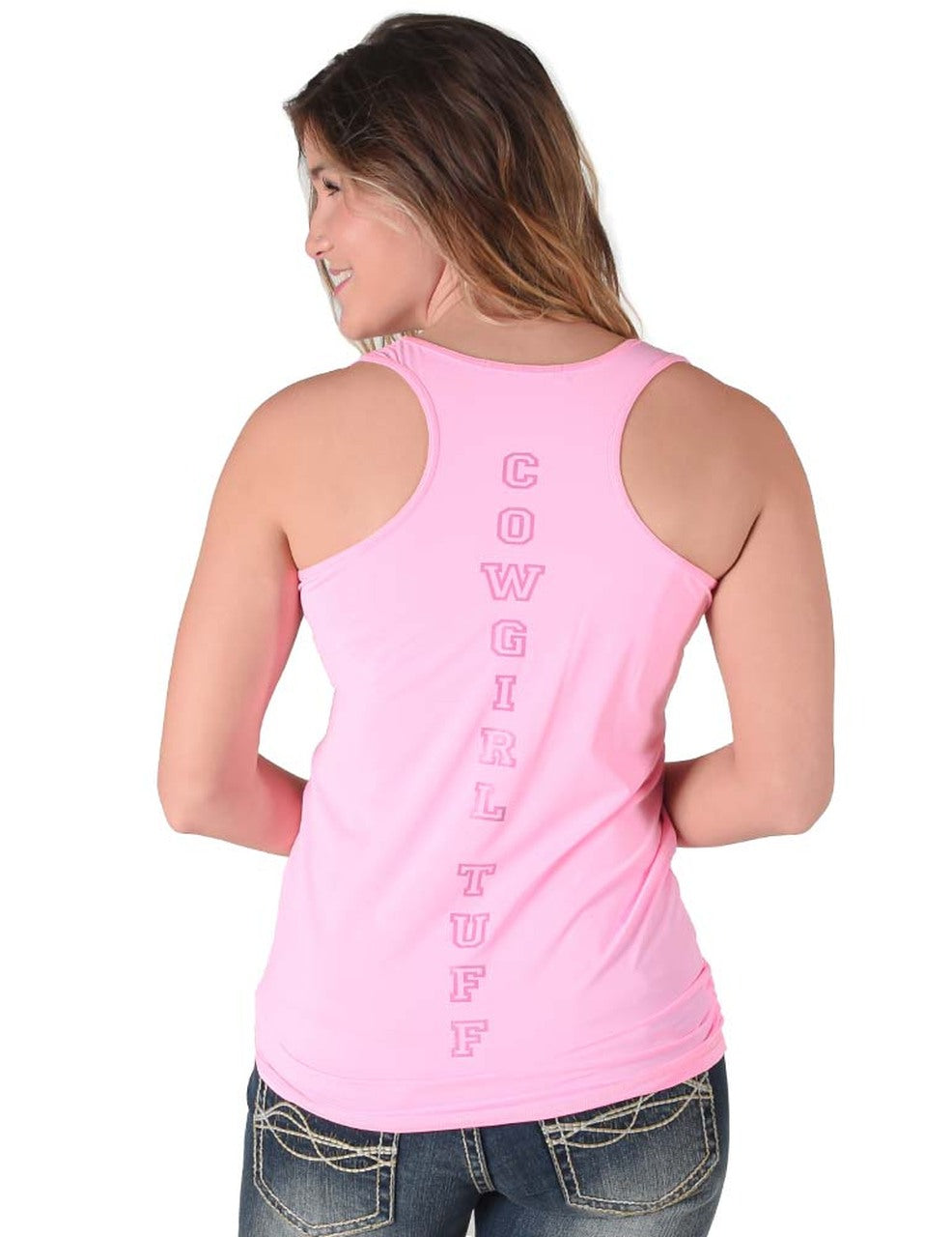 COWGIRL TUFF Women's Bubblegum Pink Breathe Instant Cooling UPF Racerback Tank