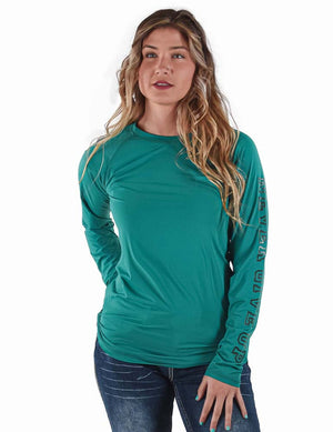 COWGIRL TUFF Women's Pine Breathe Instant Cooling UPF Long Sleeve Raglan/Baseball Tee