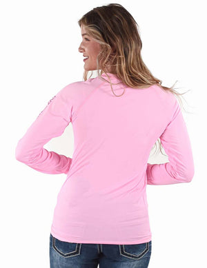 COWGIRL TUFF Women's Bubblegum Pink Breathe Instant Cooling UPF Long Sleeve Raglan/Baseball Tee