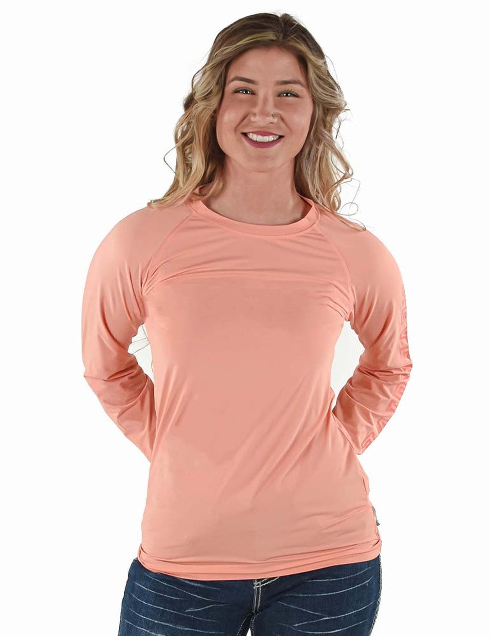 COWGIRL TUFF Women's Coral Breathe Instant Cooling UPF Long Sleeve Raglan/Baseball Tee