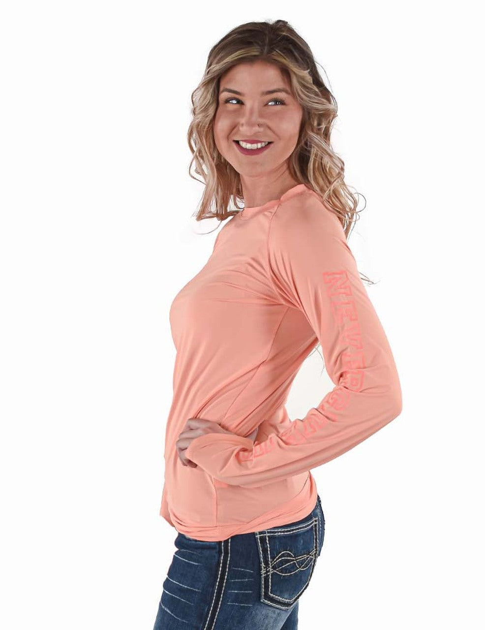 COWGIRL TUFF Women's Coral Breathe Instant Cooling UPF Long Sleeve Raglan/Baseball Tee