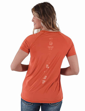 COWGIRL TUFF Women's Rust Breathe Instant Cooling UPF Short Sleeve Raglan/Baseball Tee