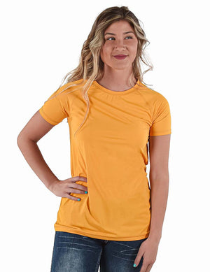 COWGIRL TUFF Women's Mustard Breathe Instant Cooling UPF Short Sleeve Raglan/Baseball Tee