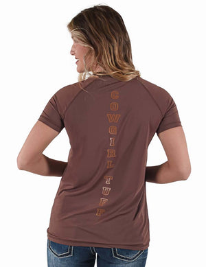 COWGIRL TUFF Women's Brown Breathe Instant Cooling UPF Short Sleeve Raglan/Baseball Tee