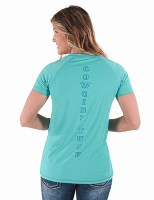 COWGIRL TUFF Women's Turquoise Breathe Instant Cooling UPF Short Sleeve Raglan/Baseball Tee