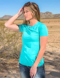 COWGIRL TUFF Women's Turquoise Breathe Instant Cooling UPF Short Sleeve Raglan/Baseball Tee