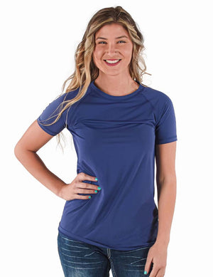 COWGIRL TUFF Women's Indigo Breathe Instant Cooling UPF Short Sleeve Raglan/Baseball Tee