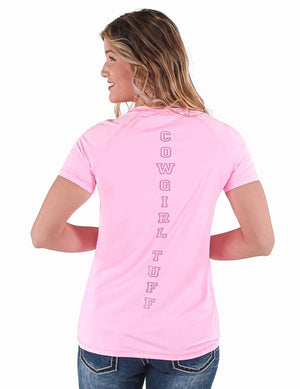 COWGIRL TUFF Women's Bubblegum Pink Breathe Instant Cooling UPF Short Sleeve Raglan/Baseball Tee