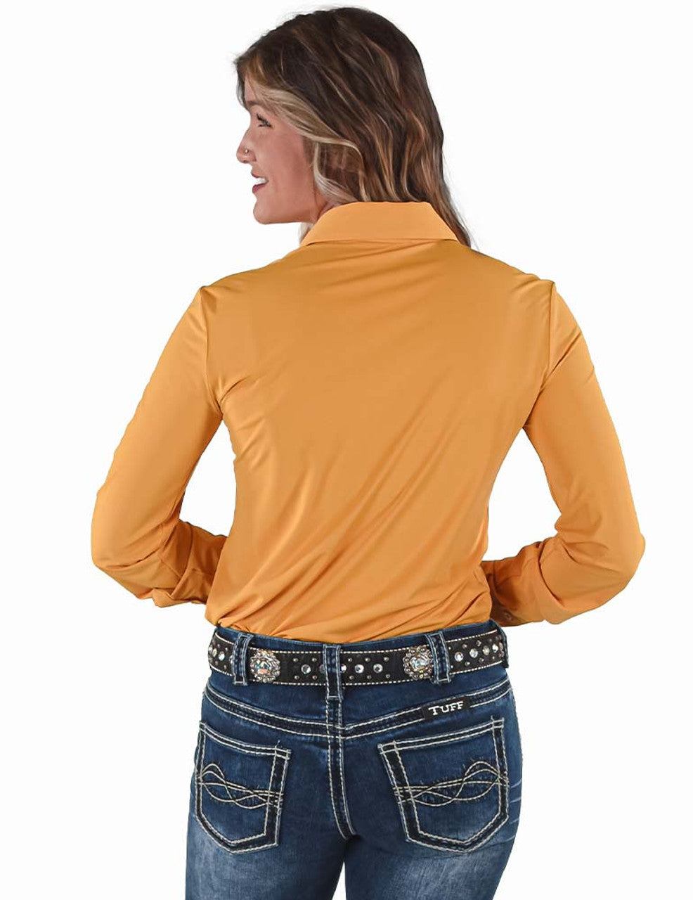 COWGIRL TUFF Women's Mustard Breathe Cooling UPF Pullover Button-Down