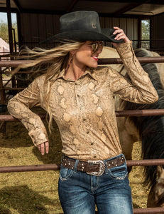 COWGIRL TUFF Women's Tan Snake Pullover Button-Down