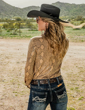 COWGIRL TUFF Women's Tan Snake Pullover Button-Down