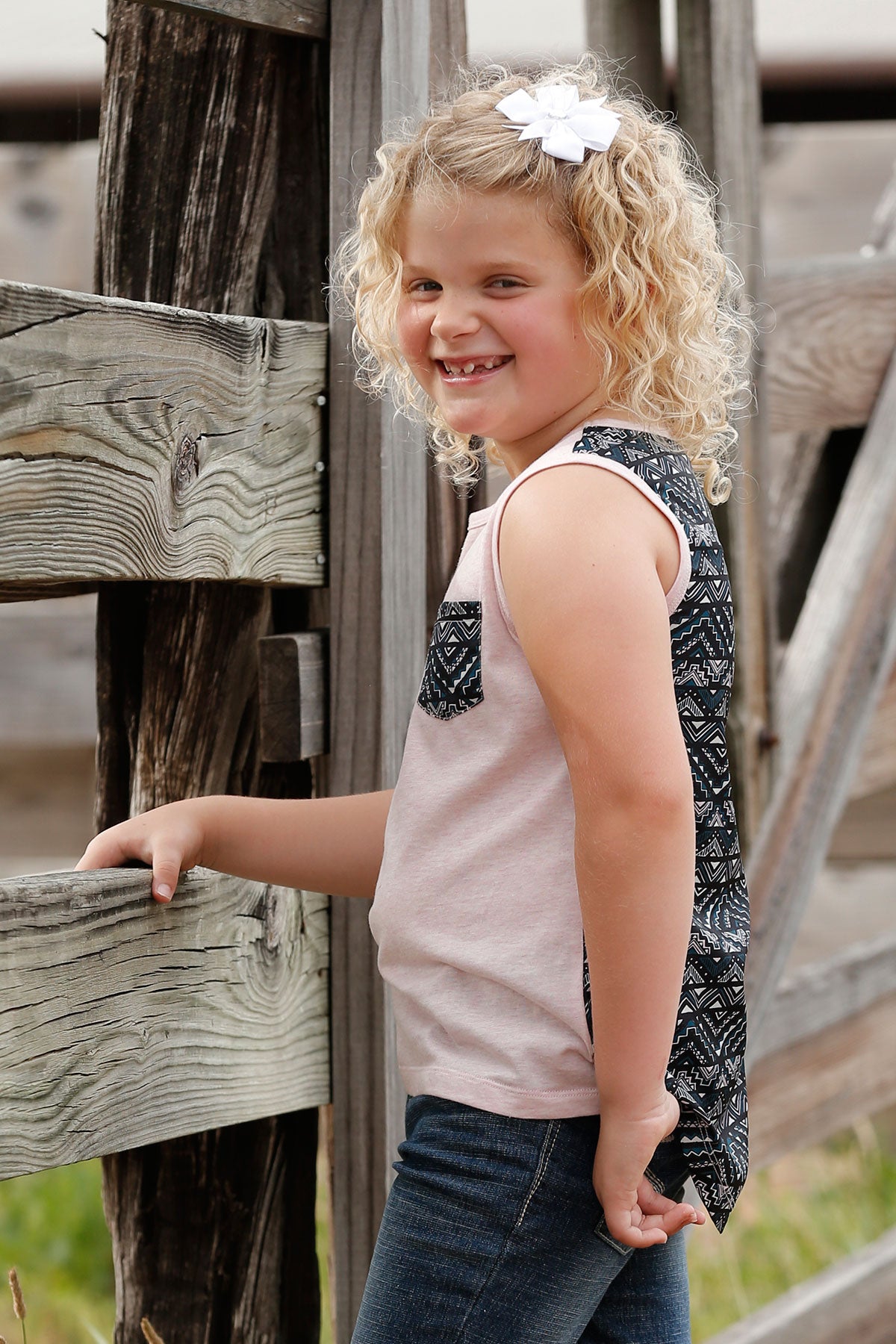 CRUEL GIRL Girl's Pink and Navy Southwestern Print Tank