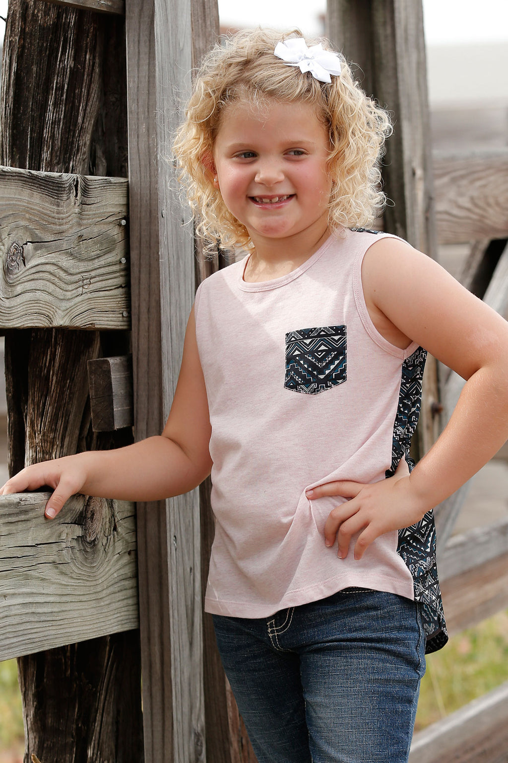 CRUEL GIRL Girl's Pink and Navy Southwestern Print Tank