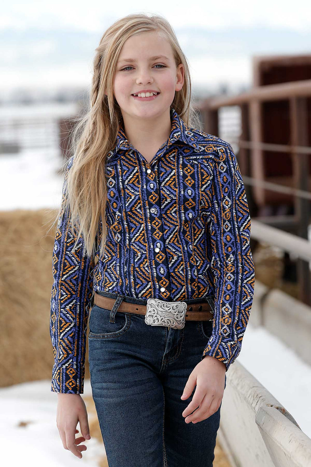 CRUEL GIRL Girl's Navy Snap Western Shirt