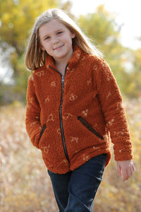 CRUEL GIRL Girl's Printed Orange Fleece Jacket