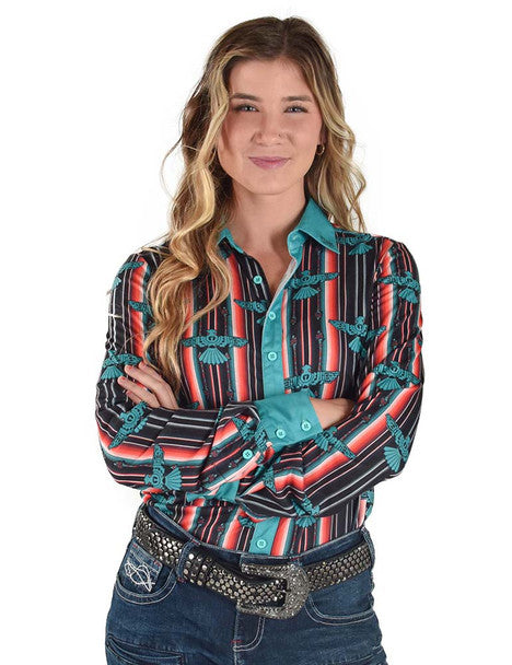 COWGIRL TUFF Women's Serape Thunderbird Pullover Button-Down