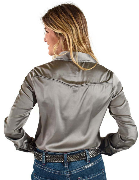 COWGIRL TUFF Women's Silver w/Black Embroidery Pullover Button-Down