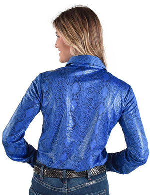 COWGIRL TUFF Women's Blue Snake Pullover Button-Down