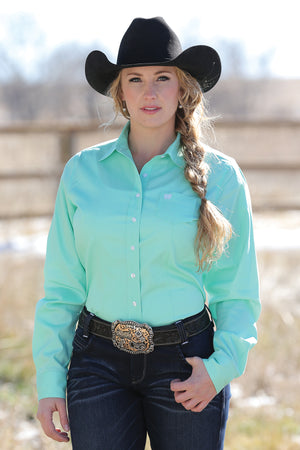 CINCH Women's Solid Mint Green Button-Down Western Shirt