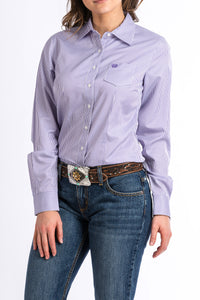 CINCH Women's Purple and White Striped Button-Down Western Shirt