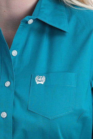 CINCH Women's Stretch Solid Teal Button-Down Western Shirt