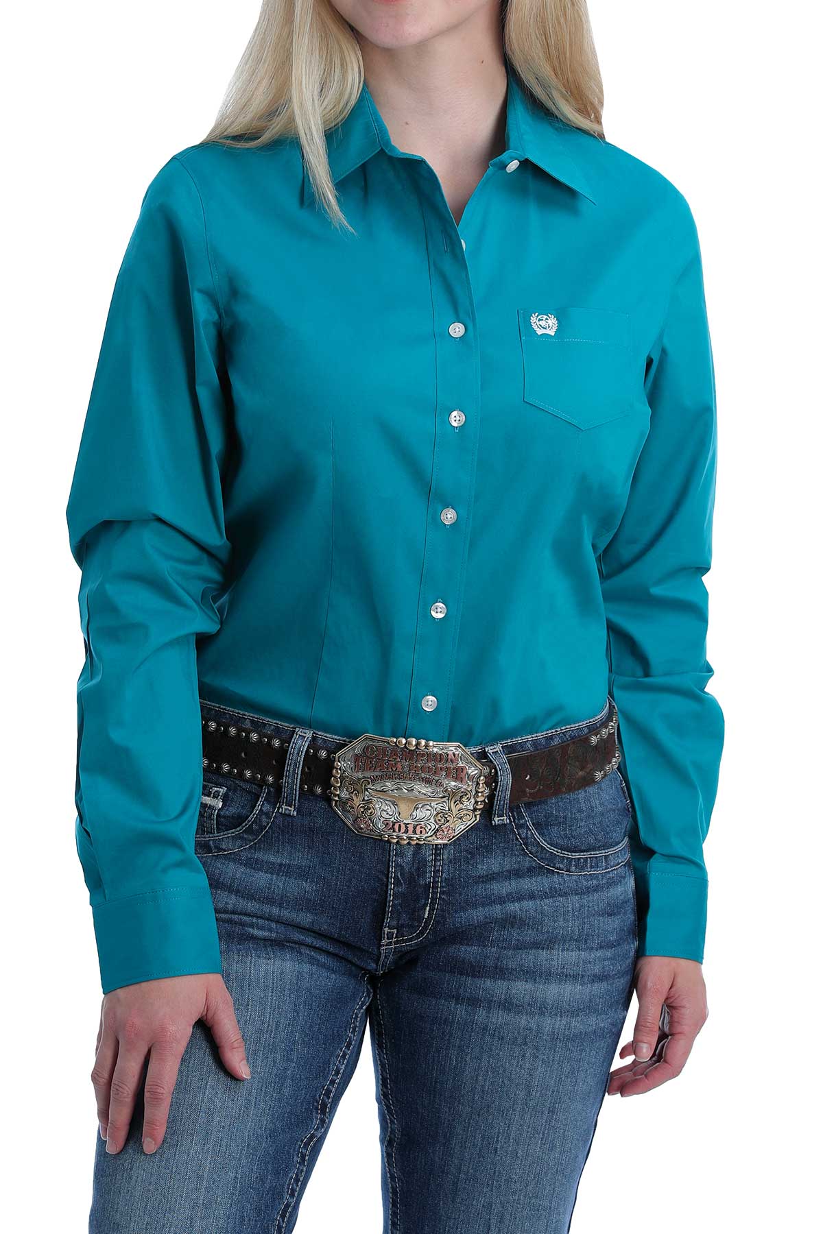 CINCH Women's Stretch Solid Teal Button-Down Western Shirt – Love