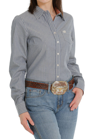 CINCH Women's Blue and Cream Stripe Button-Down Western Shirt